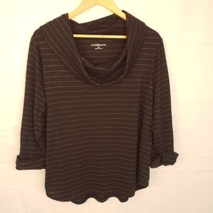 Plus Size 1X Gold Metallic Black Stripe Blouse